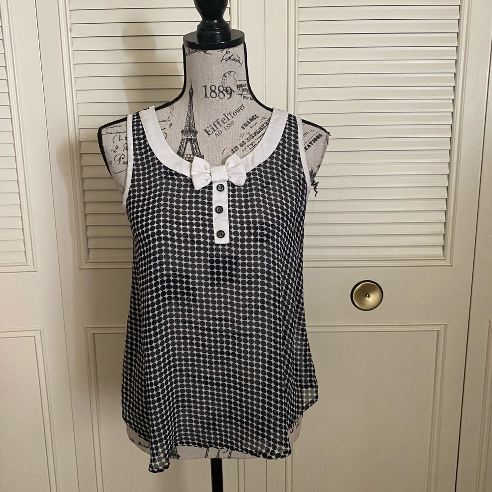 Polka Dot bow sleeveless blouse HAVE brand  semi sheer tank top black white
